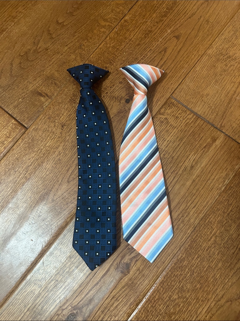 Classic Boys Navy Geometric Tie and Orange Blue Stripe Tie Set
